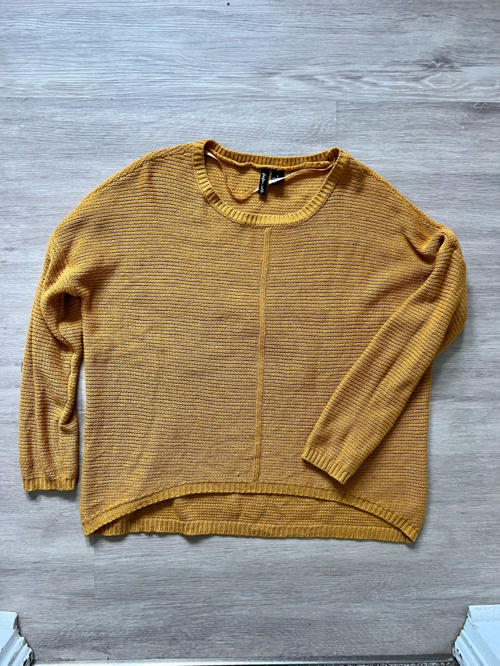 Free For All Mustard Yellow Crewneck Hi-Low Hem Sweater Drop Shoulder Large